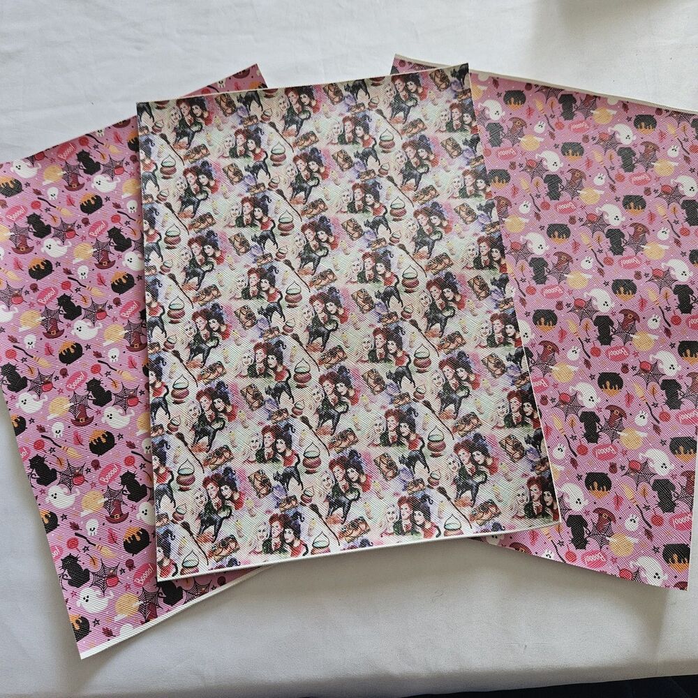Witch Halloween FAUX LEATHER SHEET Lot Assorted  8 x 11 Pink Black Cat